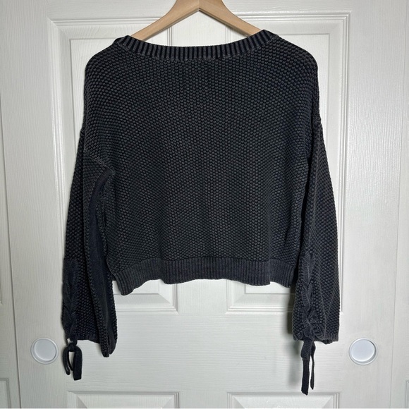Hollister Small Charcoal Textured Knit Cotton Sweater Chic Dark Preppy Goth y2k - Picture 2 of 10